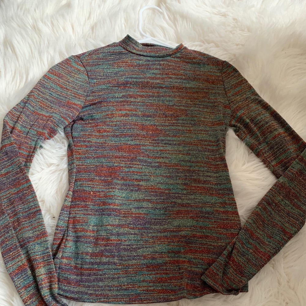 Multicolored Mock Neck Blouse